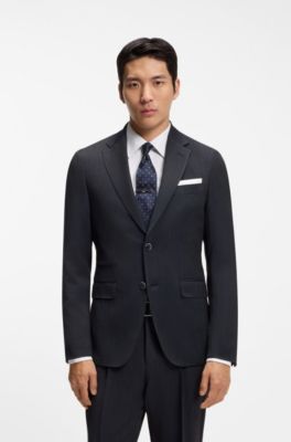 Traje slim fit de lana virgen y seda, Azul oscuro