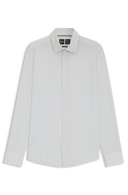 Camisa slim fit en sarga el&aacute;stica t&eacute;cnica estampada, Blanco