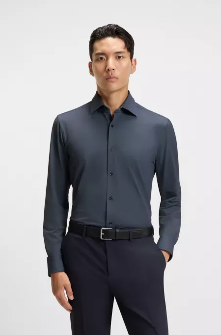 Printed slim-fit shirt in performance-stretch fabric