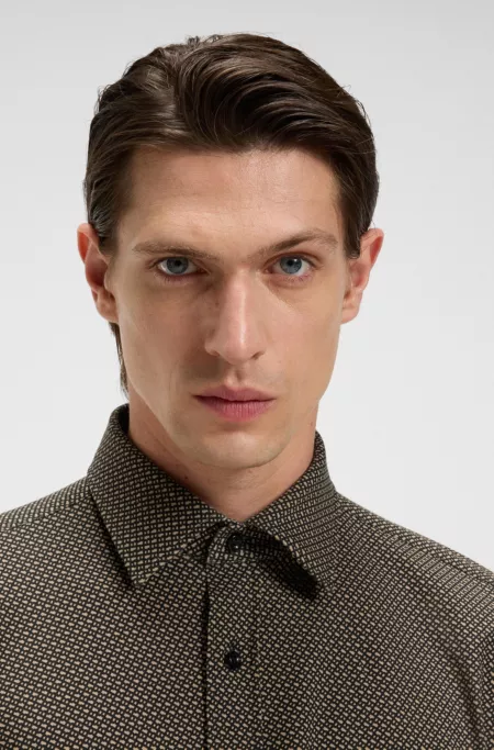 Monogram-print slim-fit shirt in stretch cotton