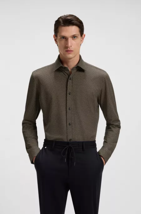 Monogram-print slim-fit shirt in stretch cotton