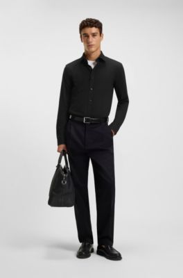 Slim-fit shirt in melange stretch cotton, Noir