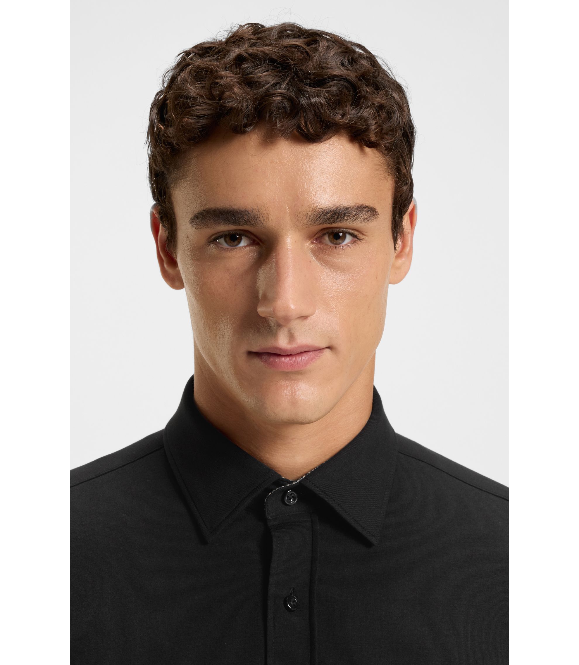 BOSS - Slim-fit shirt in melange stretch cotton - Black