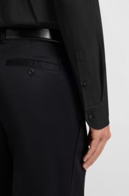 Slim-fit shirt in melange stretch cotton, Negro