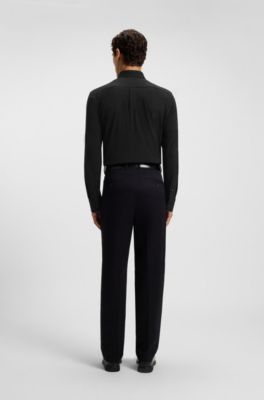 Slim-fit shirt in melange stretch cotton, Negro