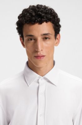 Slim-fit shirt in melange stretch cotton, White