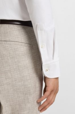 Slim-fit shirt in melange stretch cotton, White