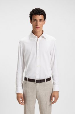 Slim-fit shirt in melange stretch cotton, Blanco
