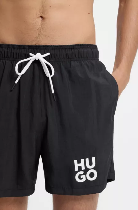Quick-dry swim shorts with printed stacked logo