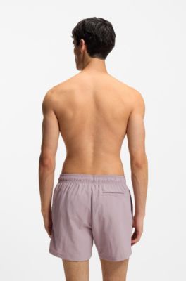 Quick-dry swim shorts with printed stacked logo, light pink