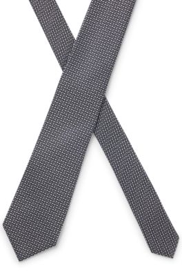 Diagonal-stripe tie in Italian silk jacquard, Dark Blue
