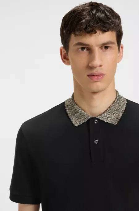 Patterned-collar polo shirt in pima cotton