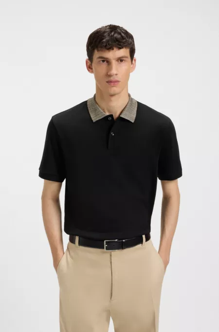 Patterned-collar polo shirt in pima cotton