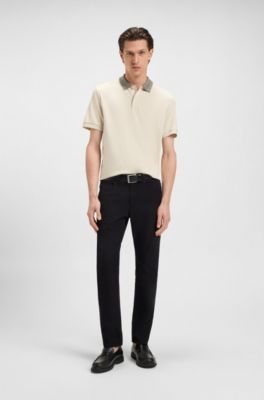 Patterned-collar polo shirt in pima cotton, White