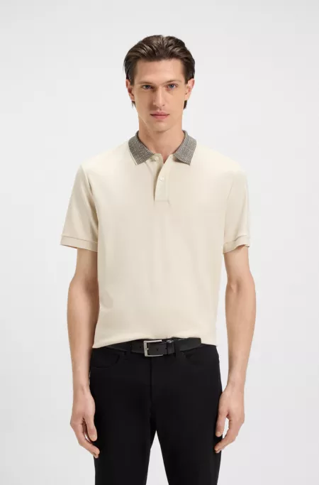 Patterned-collar polo shirt in pima cotton