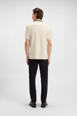 Polo de algod&oacute;n Pima con cuello estampado, Blanco