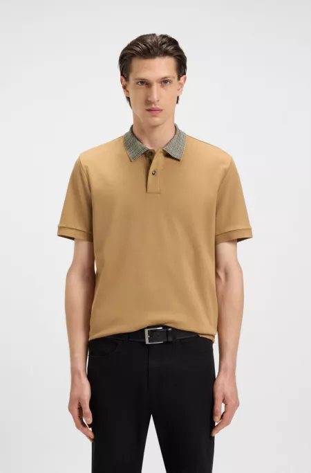 Patterned-collar polo shirt in pima cotton