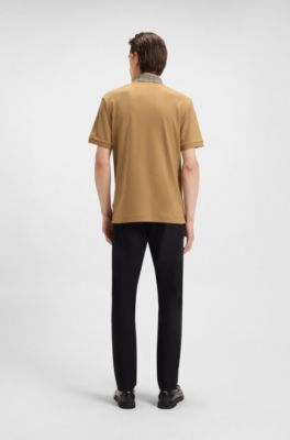 Polo en coton Pima avec col &agrave; motif, Beige