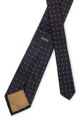 Patterned tie in Italian-made silk jacquard, Dark Blue