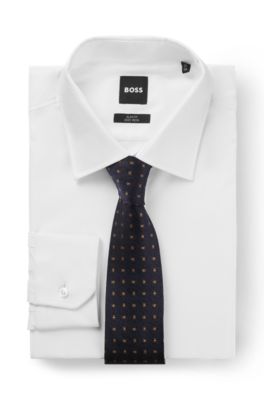 Patterned tie in Italian-made silk jacquard, Dark Blue