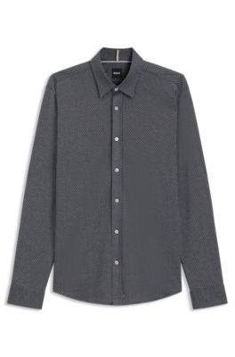 Slim-fit shirt in cotton-blend jacquard, Grey