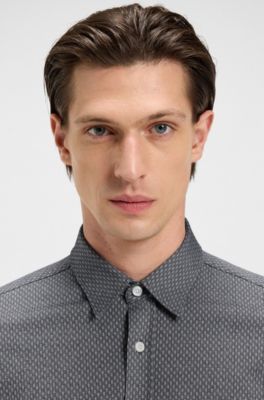 Slim-fit shirt in cotton-blend jacquard, Grey
