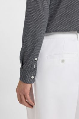 Slim-fit shirt in cotton-blend jacquard, Grey