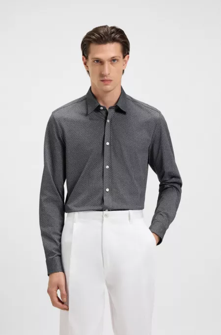 Slim-fit shirt in cotton-blend jacquard
