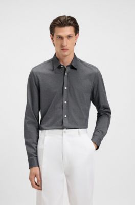 Camisa slim fit en tejido jacquard de algod&oacute;n, Gris