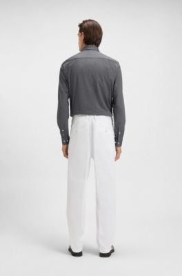 Camisa slim fit en tejido jacquard de algod&oacute;n, Gris