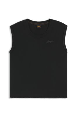 Top de punto de algod&oacute;n con logo de cristal, Negro