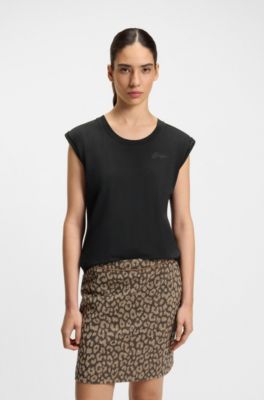 Top de punto de algod&oacute;n con logo de cristal, Negro