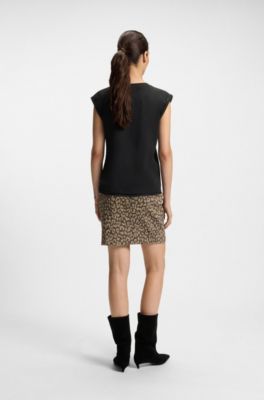 Crystal-logo top in cotton jersey, Black