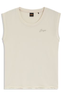 Top de punto de algod&oacute;n con logo de cristal, Blanco