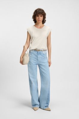 Crystal-logo top in cotton jersey, White