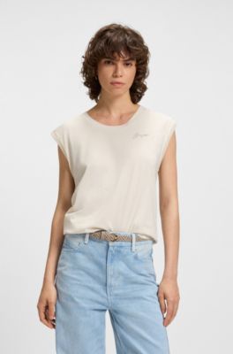 Crystal-logo top in cotton jersey, White