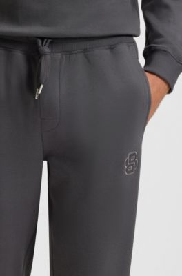 Cotton-terry tracksuit bottoms with Double B monogram, Dark Grey