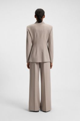 Pantalones regular fit de pernera ancha, Beige claro