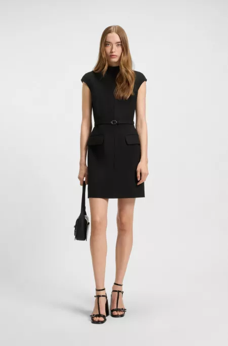 Belted dress with subtle shoulder padding
