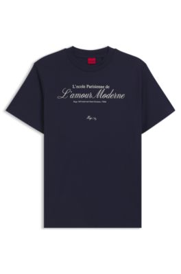 Camiseta de punto de algod&oacute;n con estampado gr&aacute;fico parisino, Azul oscuro