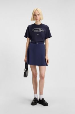 Camiseta de punto de algod&oacute;n con estampado gr&aacute;fico parisino, Azul oscuro