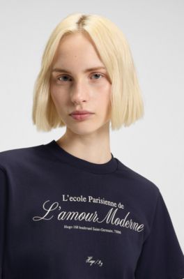 T-shirt en jersey de coton &agrave; imprim&eacute; parisien graphique, Bleu fonc&eacute;