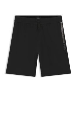 Short en molleton de coton avec imprim&eacute; &agrave; rayures logot&eacute;es, Noir