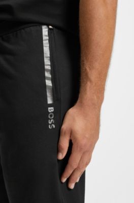 Shorts de felpa de rizo de algod&oacute;n con estampado de raya con logo, Negro