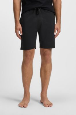 Shorts de felpa de rizo de algod&oacute;n con estampado de raya con logo, Negro