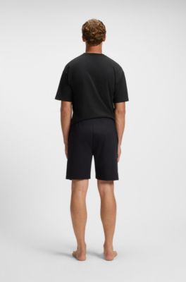 Short en molleton de coton avec imprim&eacute; &agrave; rayures logot&eacute;es, Noir