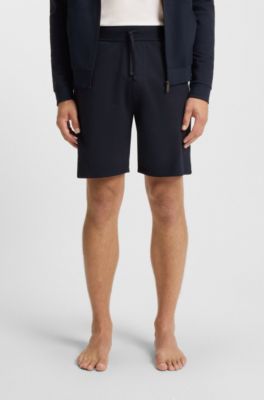 Shorts de felpa de rizo de algod&oacute;n con estampado de raya con logo, Azul oscuro