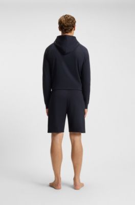 Cotton-terry shorts with logo and stripe, Dark Blue
