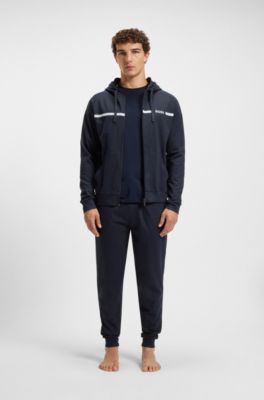 Pantalones de ch&aacute;ndal en felpa de algod&oacute;n con logo estampado, Azul oscuro
