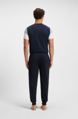 Logo-print tracksuit bottoms in cotton terry, Dark Blue